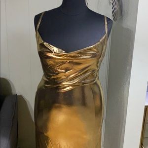 Slinky gold dress.